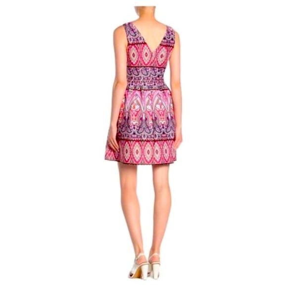 Vince Camuto Pink V-neck Fit Flare Cocktail Dress - Picture 2 of 6